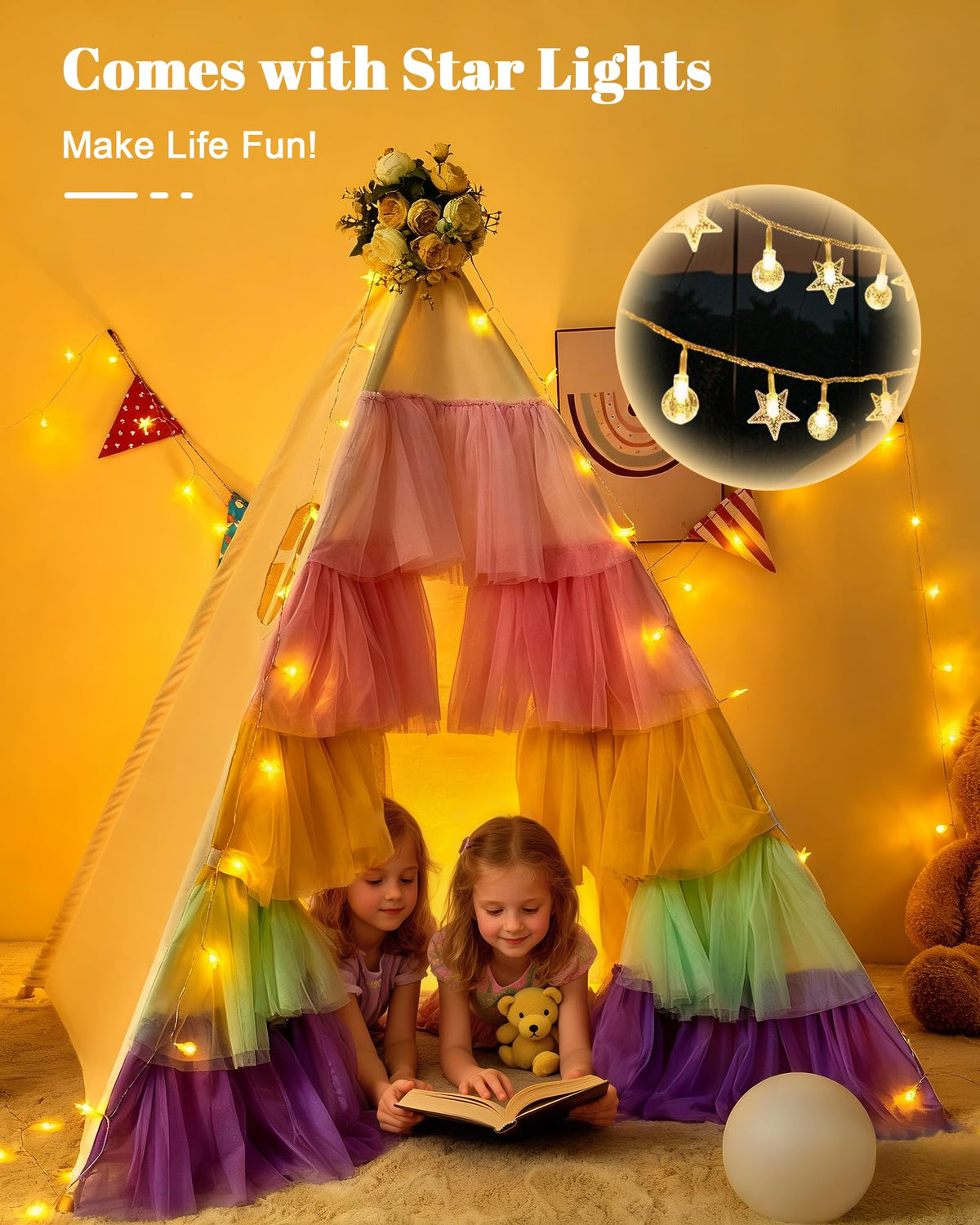HalloDeer tepee tent foldable frame enables quick setup and easy storage.