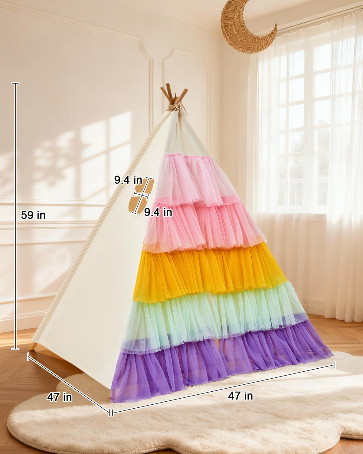 HalloDeer tepee tent wood poles provide sturdy support for safe play.