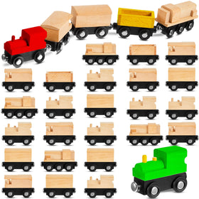 Halloscume 30pcs unfinished wooden train cars for creative play and easy customization.