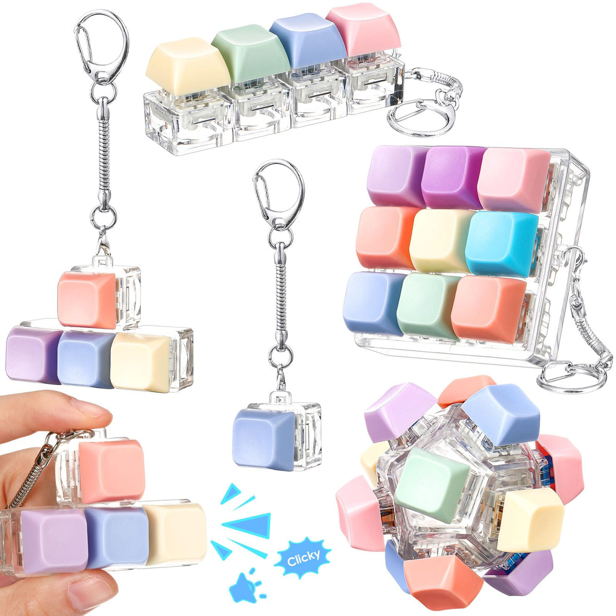 Halloscume 5-styles keyboard fidget clicker: versatile desk focus tool.