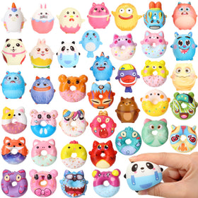 Halloscume 72-pack squishies in donuts and animals, vibrant and ready for stress relief.