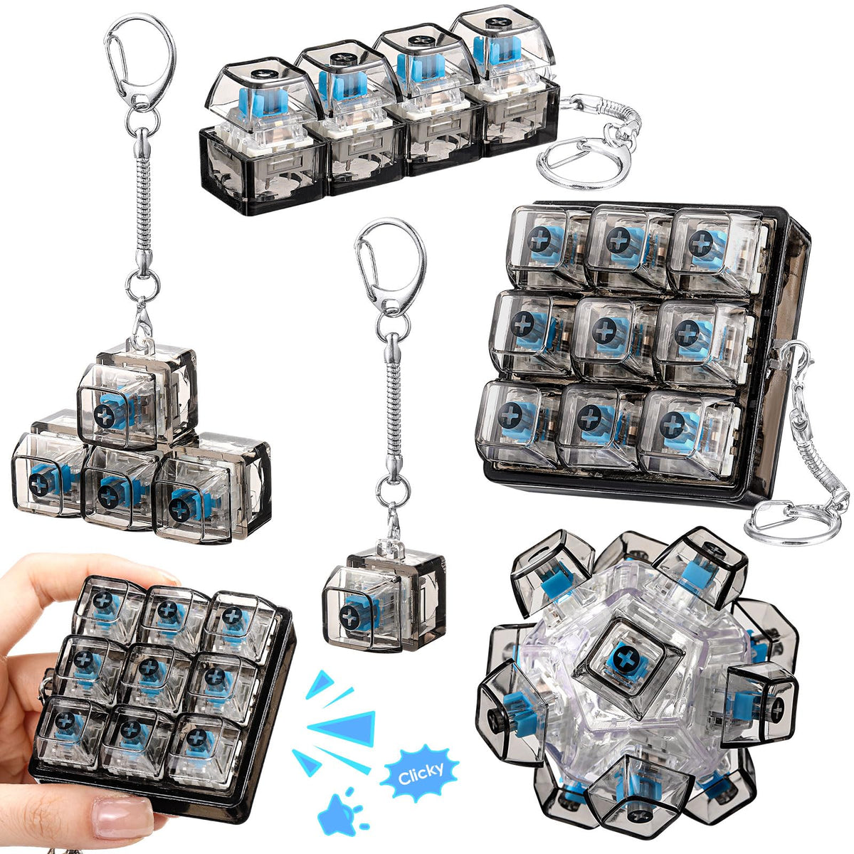 Halloscume black transparent five-piece keyboard fidget styles for focused work breaks.