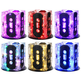 Halloscume cassette tape centerpiece with neon lights for retro party ambiance