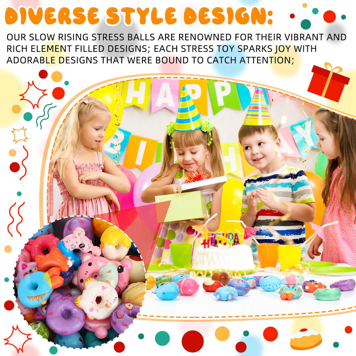 Halloscume classroom prizes and party favors featuring squishies delight students.