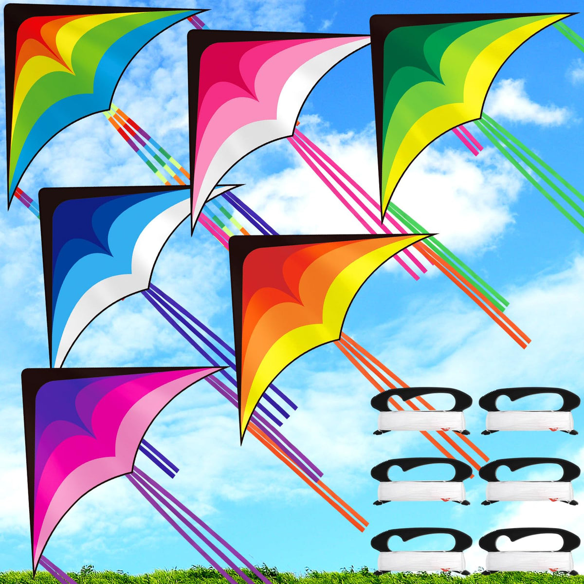 Halloscume Large Delta Kite rainbow front view for easy beach flights.
