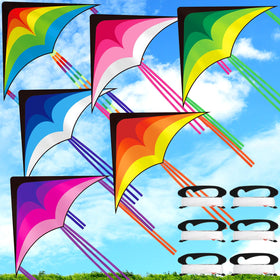 Halloscume Large Delta Kite rainbow front view for easy beach flights.
