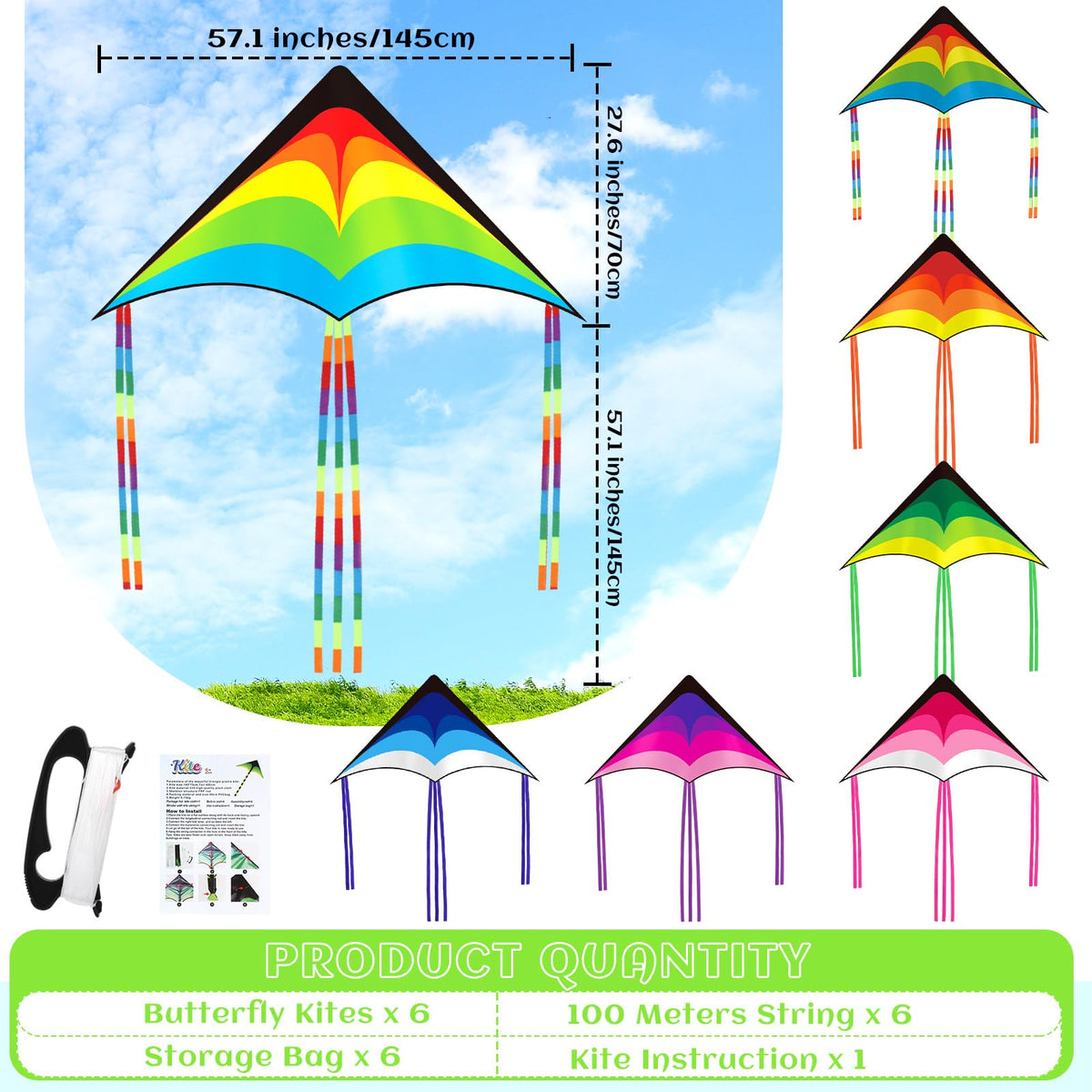Halloscume delta kite rainbow tail extended for stable high flights.