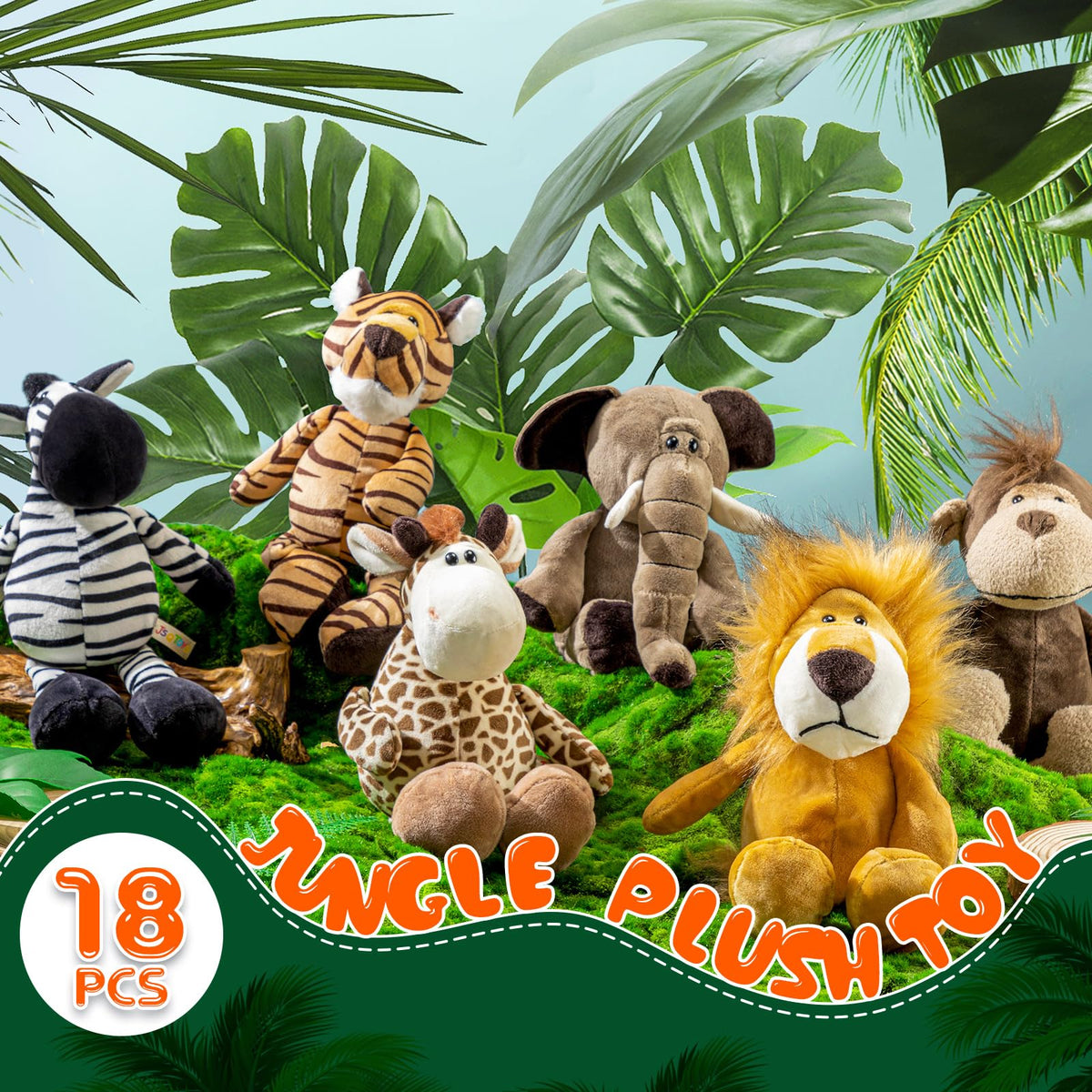 Halloscume safari tiger plush for bedtime comfort and interactive jungle storytelling.