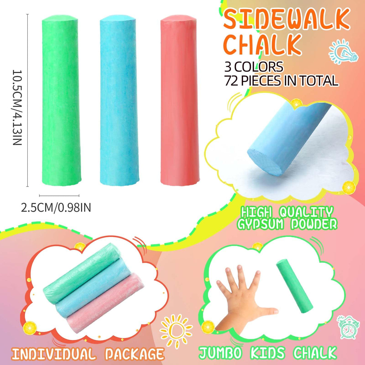Halloscume sidewalk chalk packs in trio colors for vibrant street art.