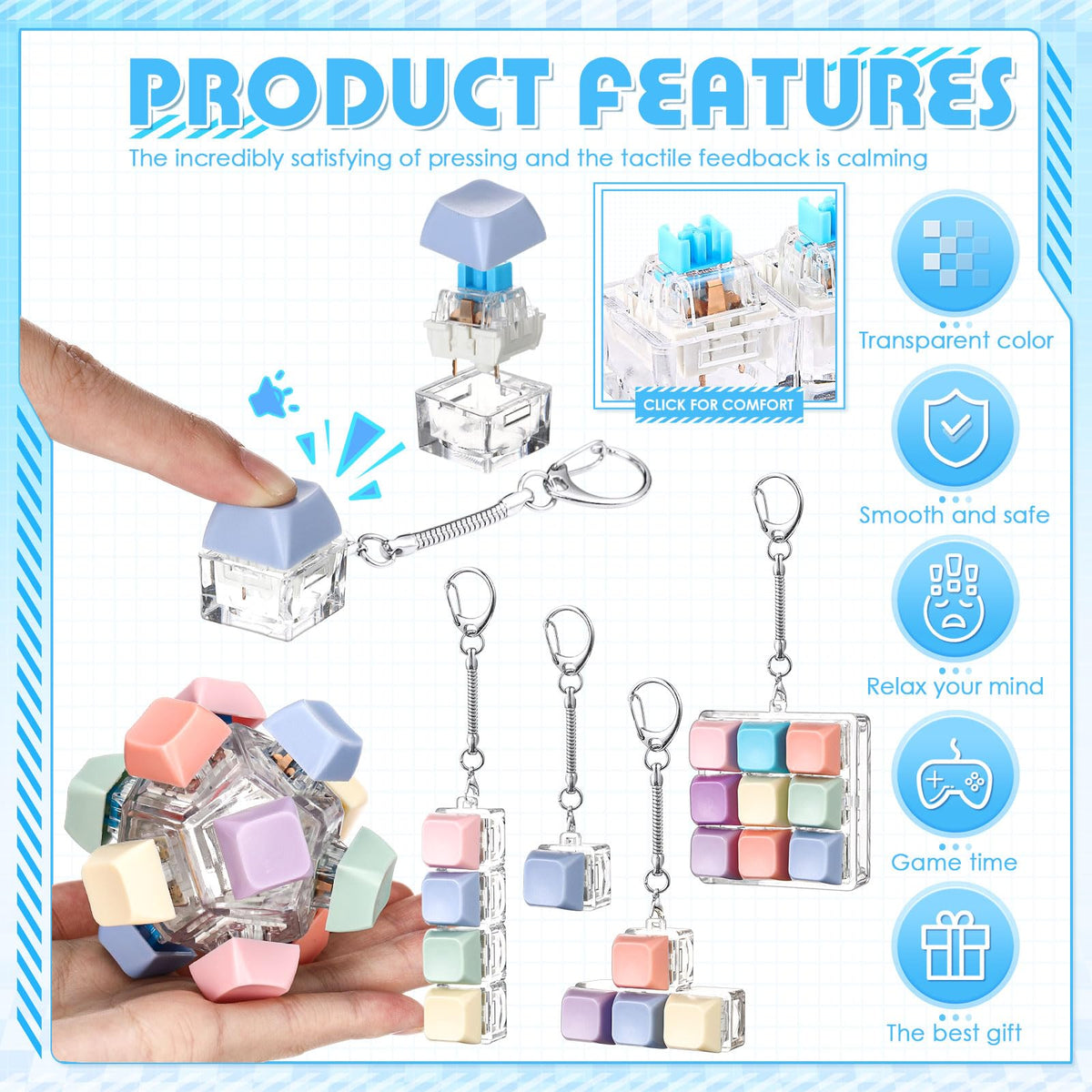 Halloscume transparent PC keyboard fidget provides tactile clicks.