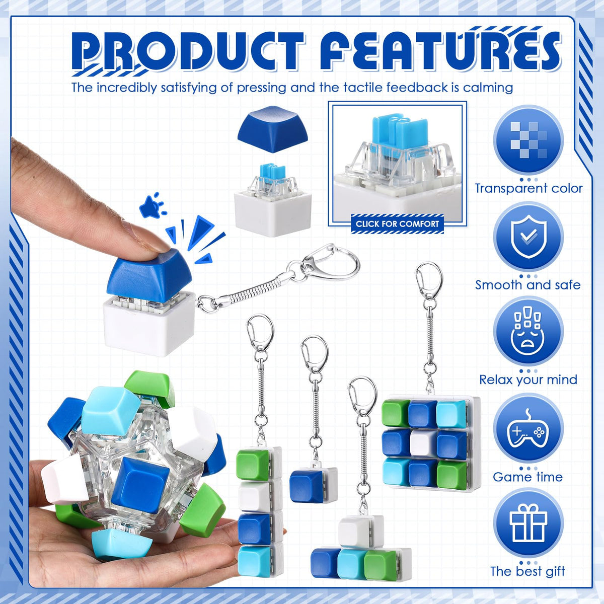 Halloscume transparent PC keys highlighting tactile click and customization