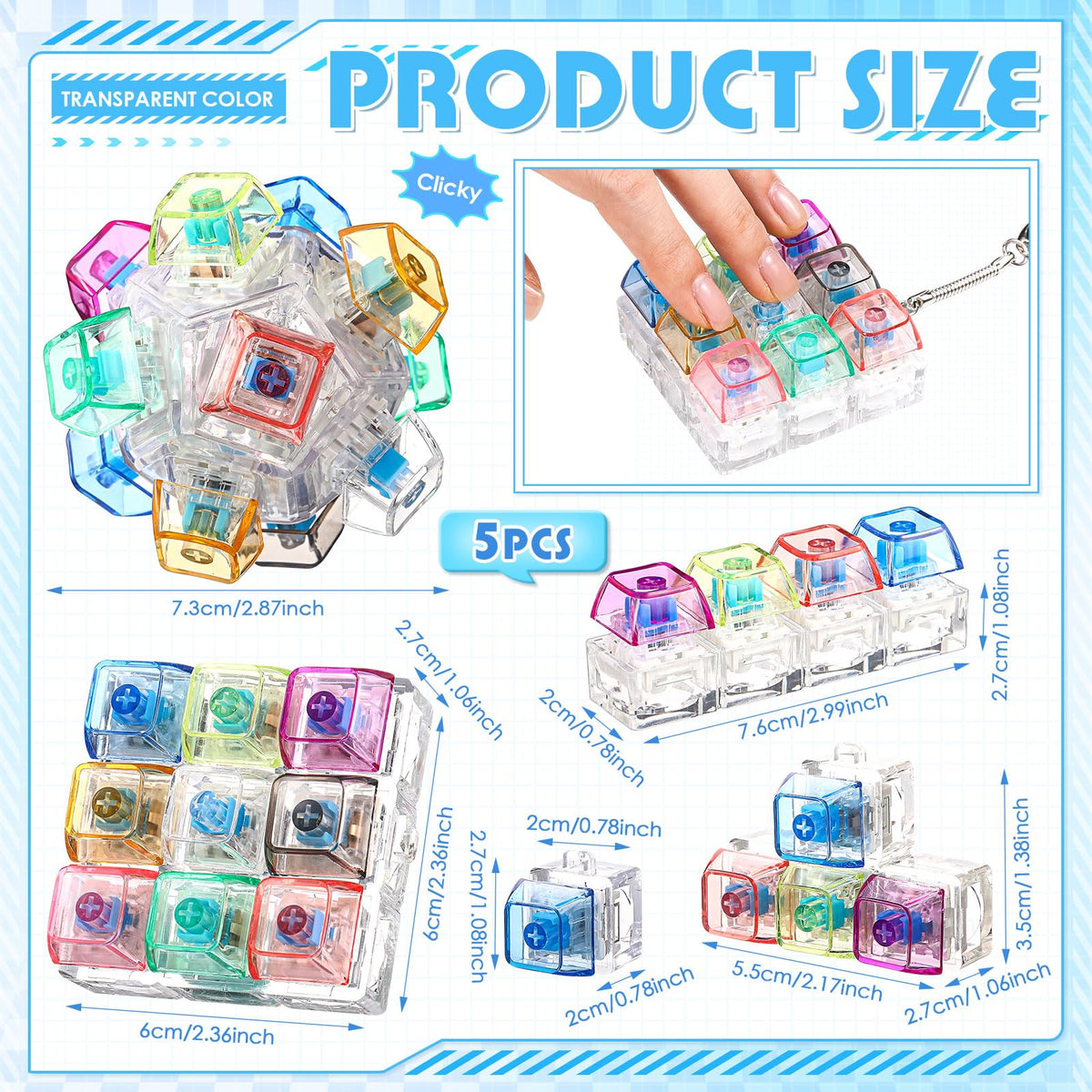 Halloscume transparent PC fidget showcases colorful keys and click feedback