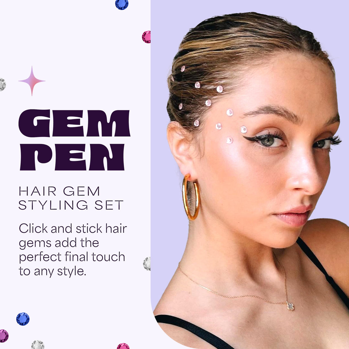 Hally Hair Gem Pen colorful gems close-up for multicolor sparkle.