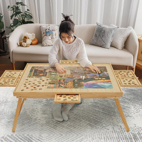 HALLYBEE puzzle table with four drawers for organized piece sorting.