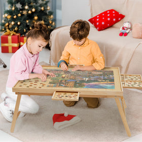 HALLYBEE puzzle table features foldable legs for compact storage.