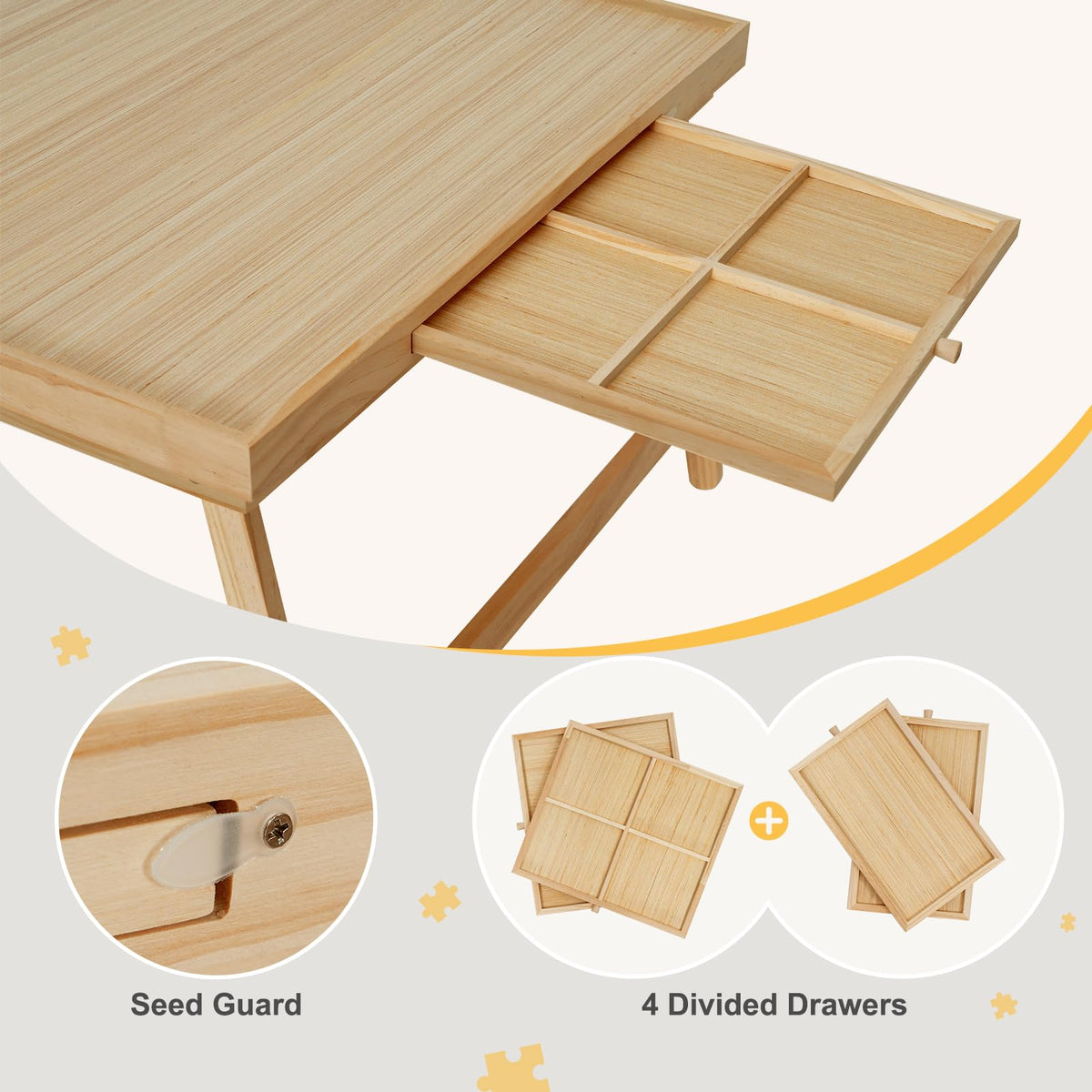 Natural wood finish complements any room while supporting puzzle sessions.