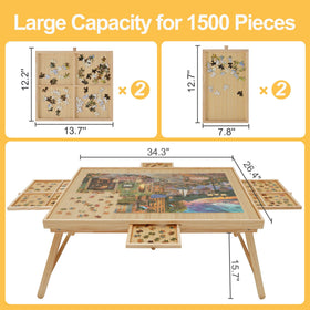 Removable cover protects puzzle pieces from dust and pets during transport.