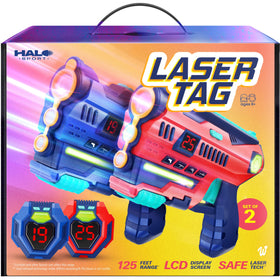 Halo Sport laser tag set in action showing indoor play with players and glowing targets