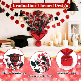 HALOGATE black and red graduation cap foil centerpiece for vibrant parties.