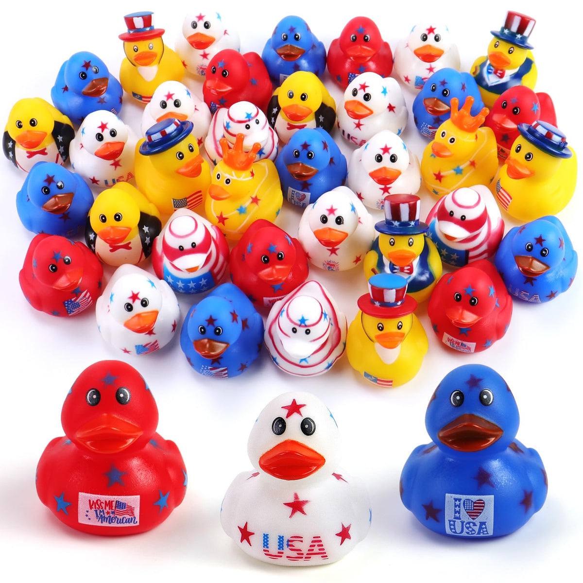 Halovin 36-piece patriotic rubber ducks pack for festive baths and party favors.