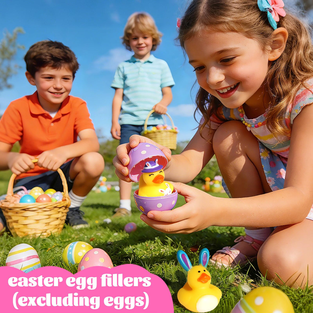 Halovin Easter ducks multi-pack display helps organize party favors neatly.