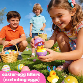 Halovin Easter ducks multi-pack display helps organize party favors neatly.