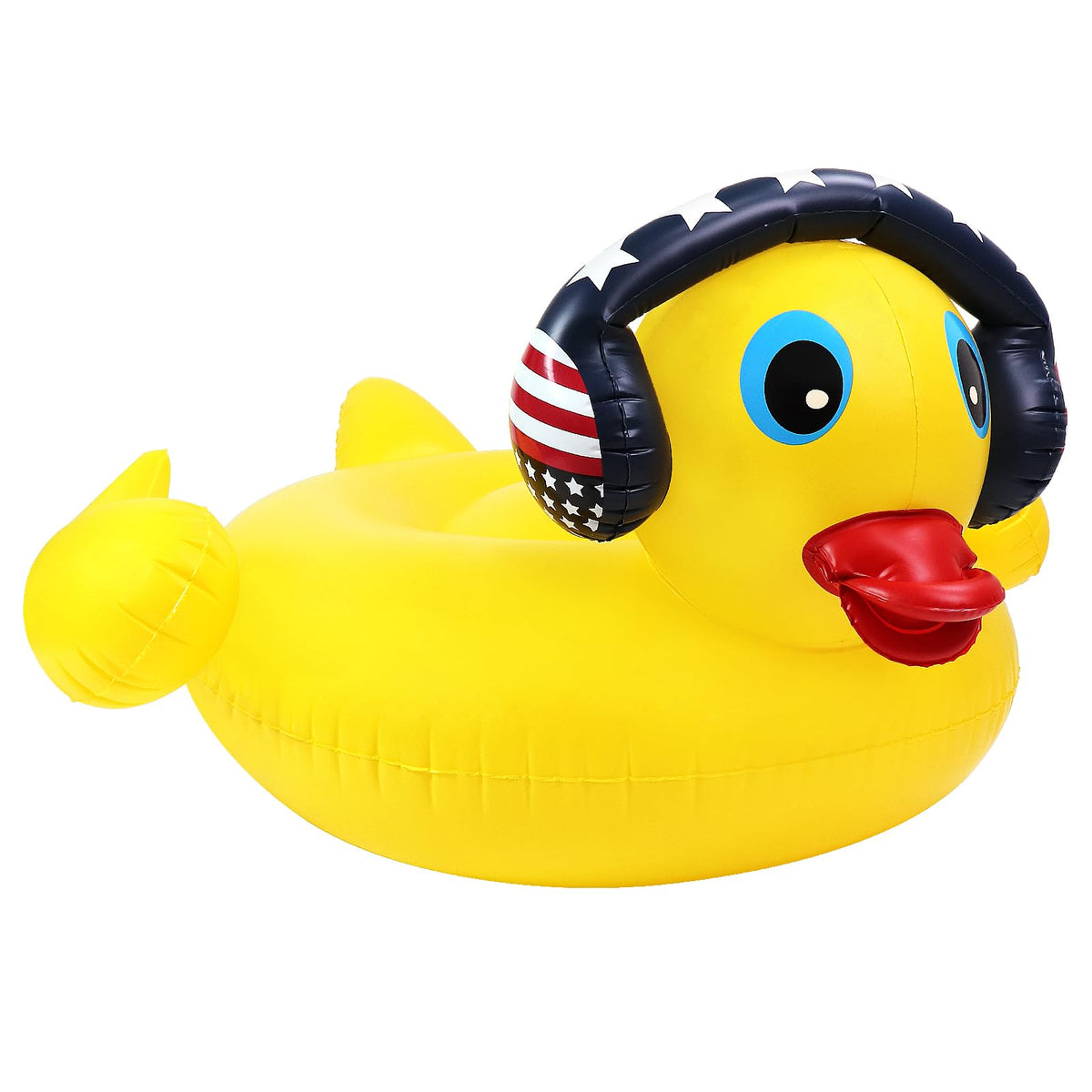 Halovin inflatable duck pool float, front view for patriotic pool parties
