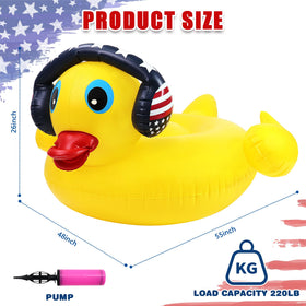 Halovin inflatable duck pool float, side view for outdoor use