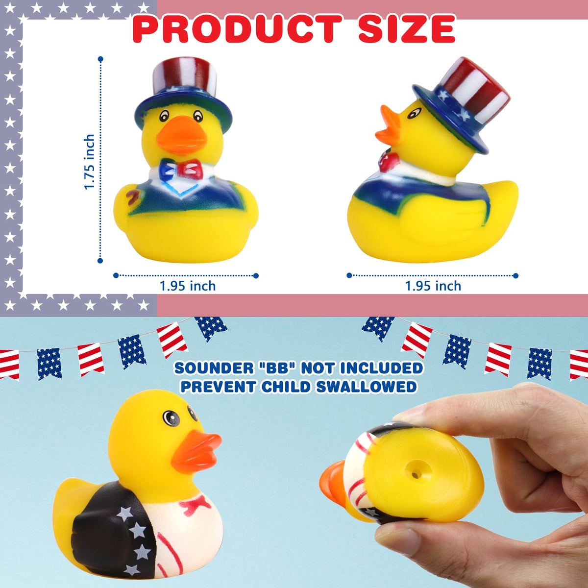 Halovin Jeep ducks with flag design ideal for July 4 celebrations.