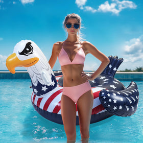 Halovin patriotic float on lake, inflated for easy transport and quick setup.