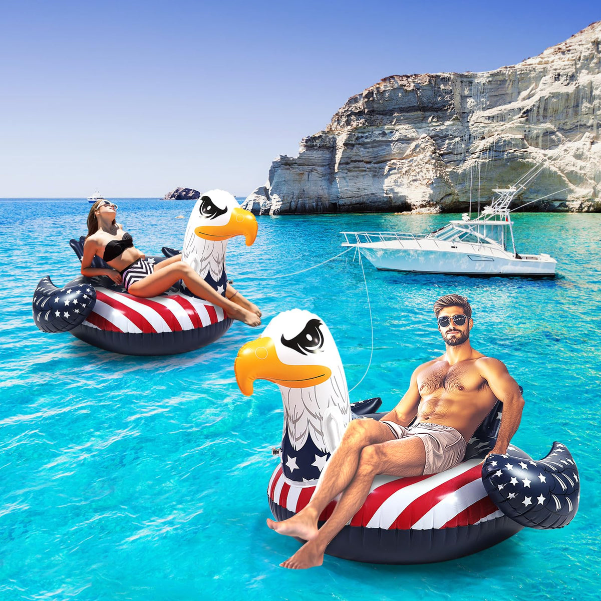 Halovin flag eagle raft in party scene, doubles as prop and decoration.
