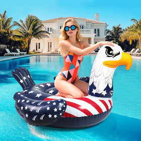 Halovin patriotic flag eagle pool float, top view, ideal for festive Fourth of July gatherings.