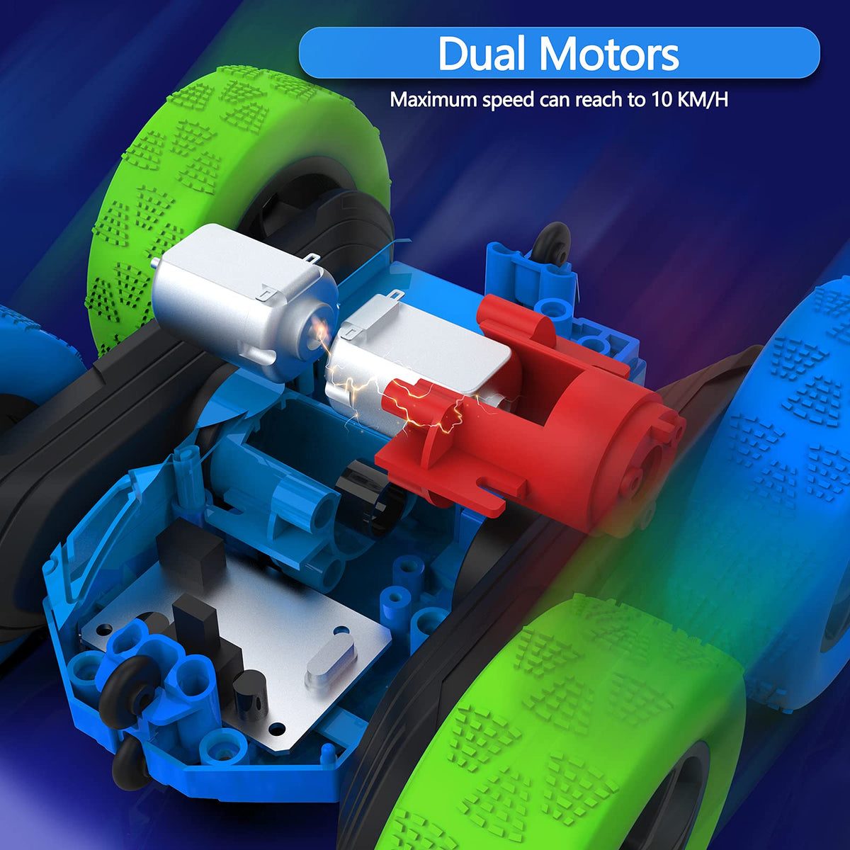Hamdol Aqua Racer LED headlights light the track for night play and clear tracking.