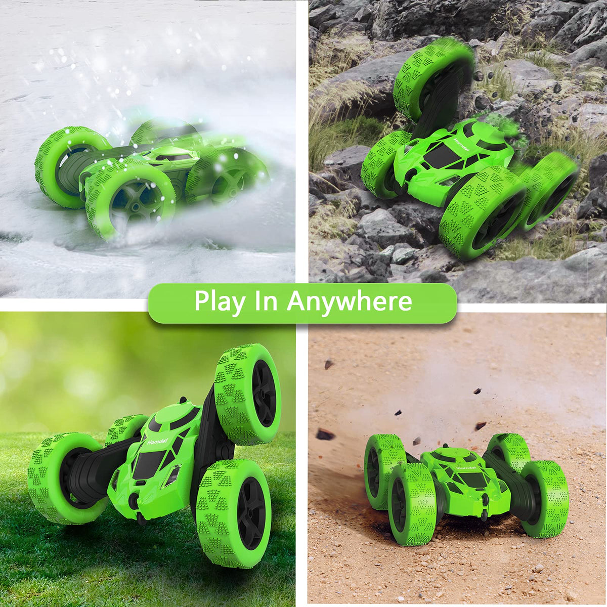 Hamdol Green Storm Edition remote control using 2.4GHz for interference‑free play with friends.