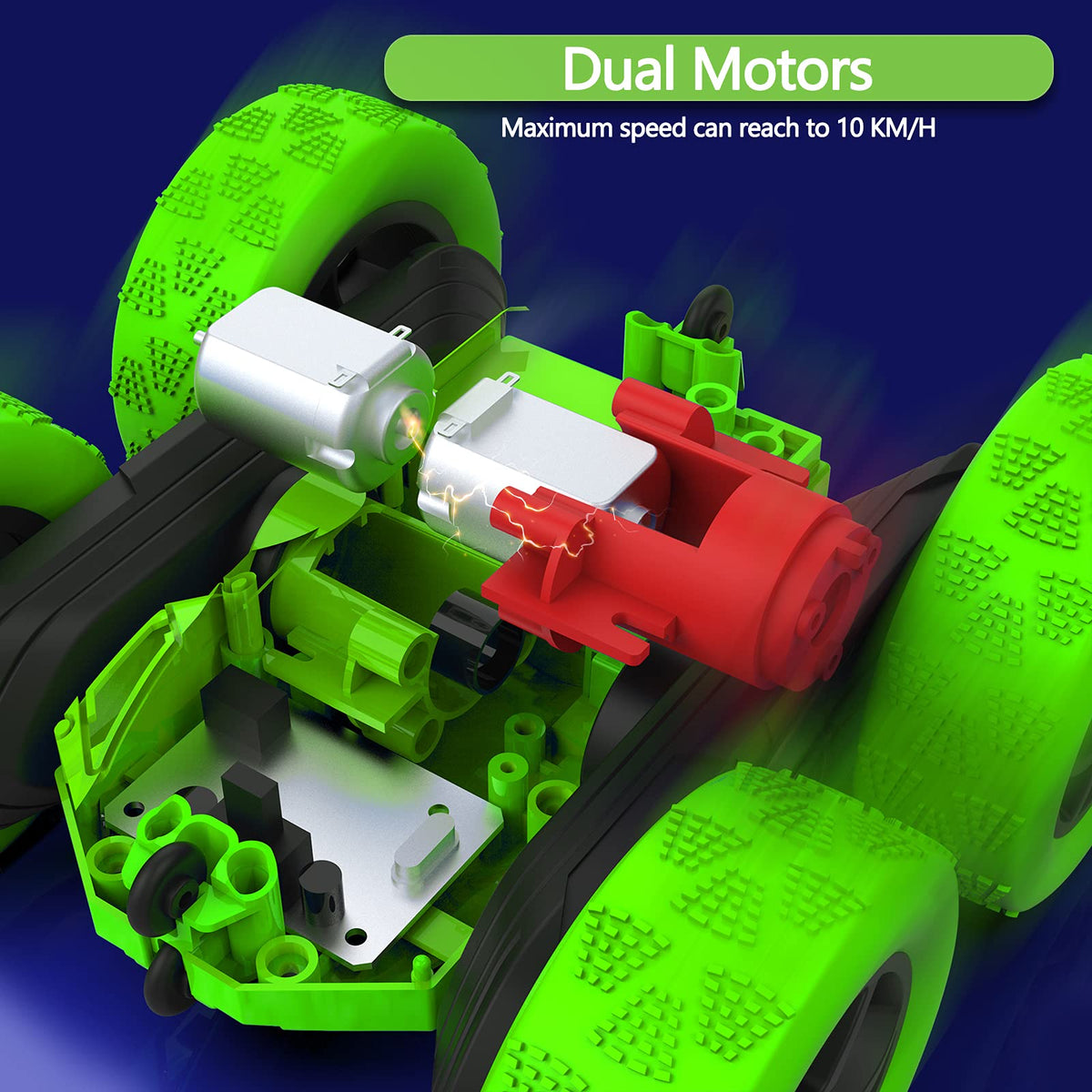 Hamdol Green Storm Edition showing double‑sided stunt capability from a side angle.