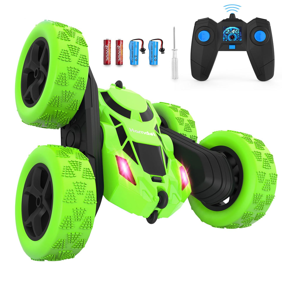Hamdol Green Storm Edition RC car front view for indoor and outdoor action.
