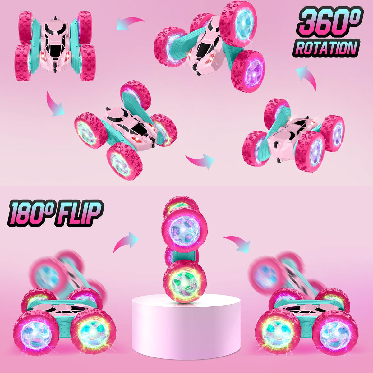 Hamdol high-grip tires handle carpet, grass, and pavement for versatile racing.