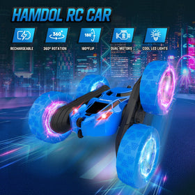 Hamdol RC car with LED glow wheels for night play
