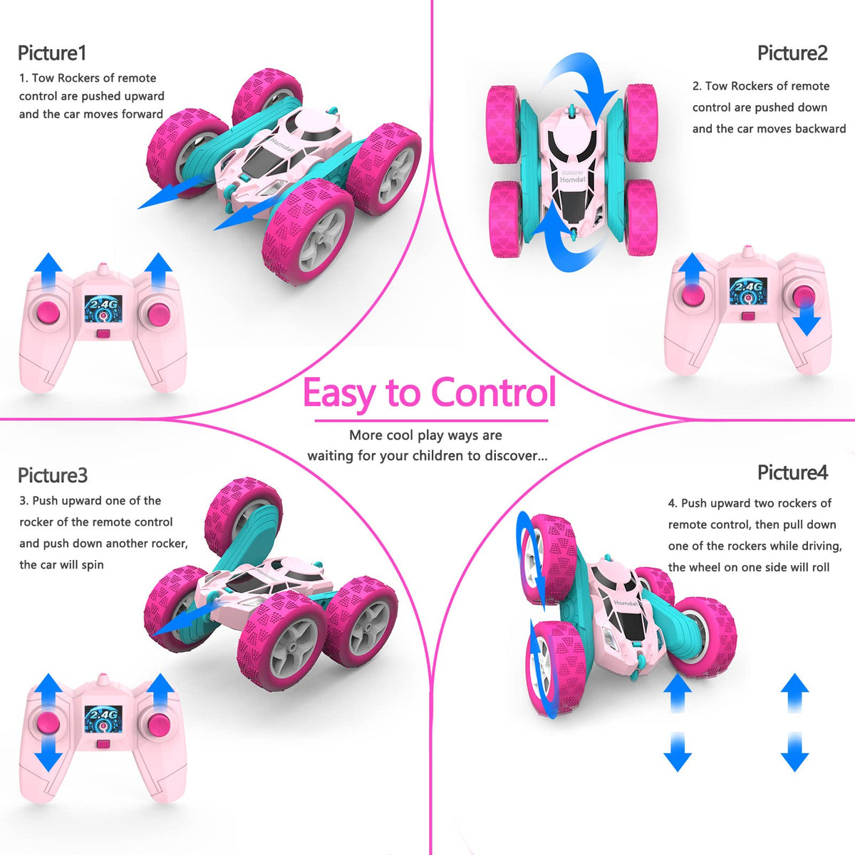 Hamdol Pink Star Edition RC car dual motors deliver fast, precise control.