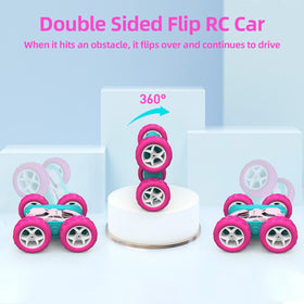 Hamdol Pink Star Edition RC car flip action showcasing 360° stunts for imaginative play.