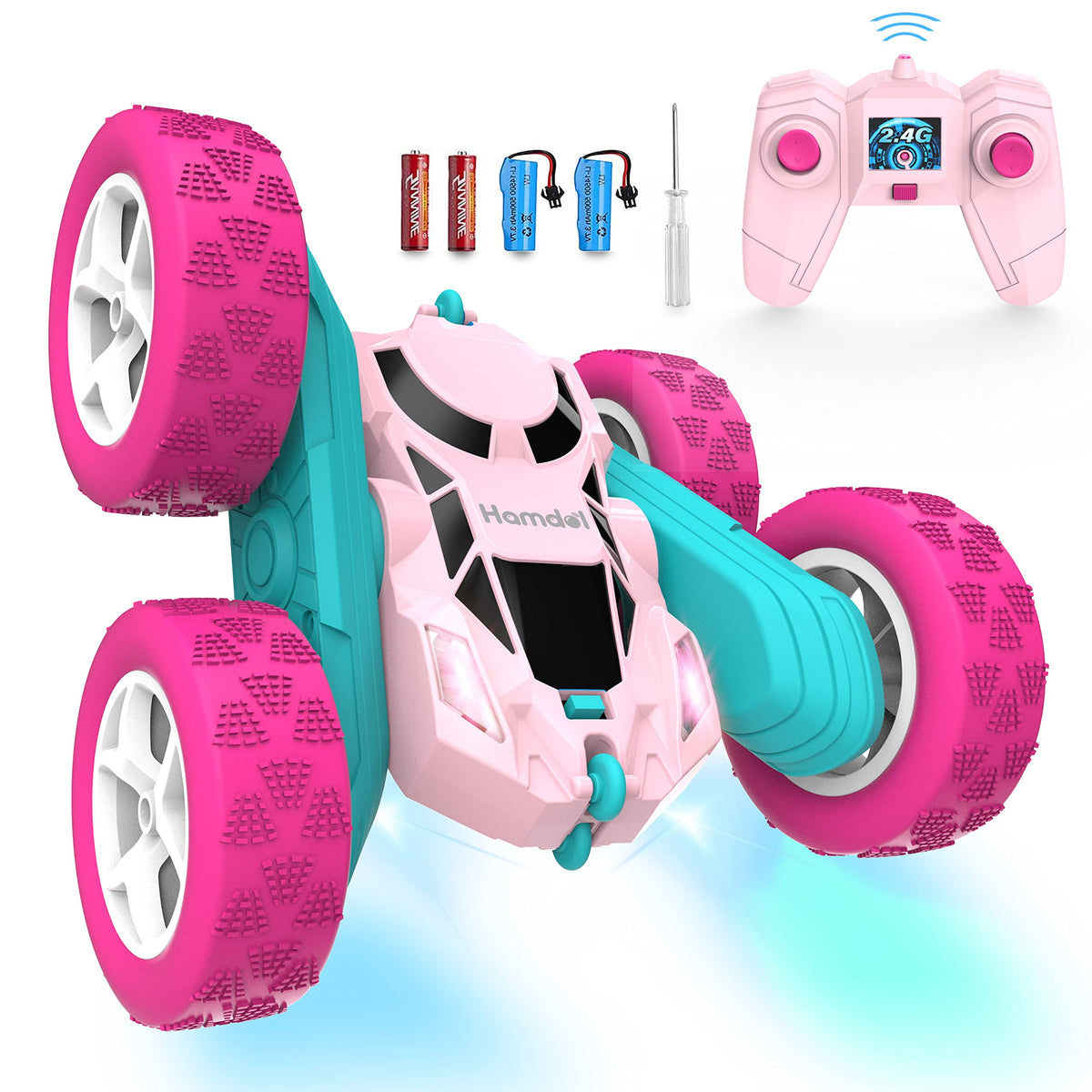Hamdol Pink Star Edition RC car front view for stylish, kid-friendly driving.