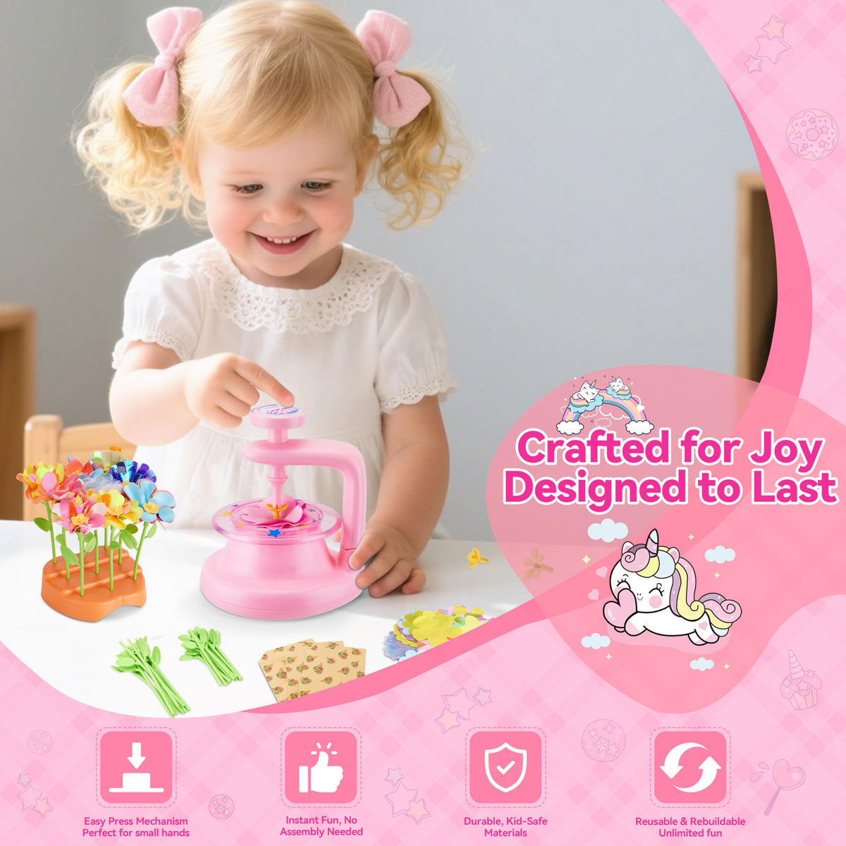 Hamdol stem-and-petal assembly supports steady building and creativity.