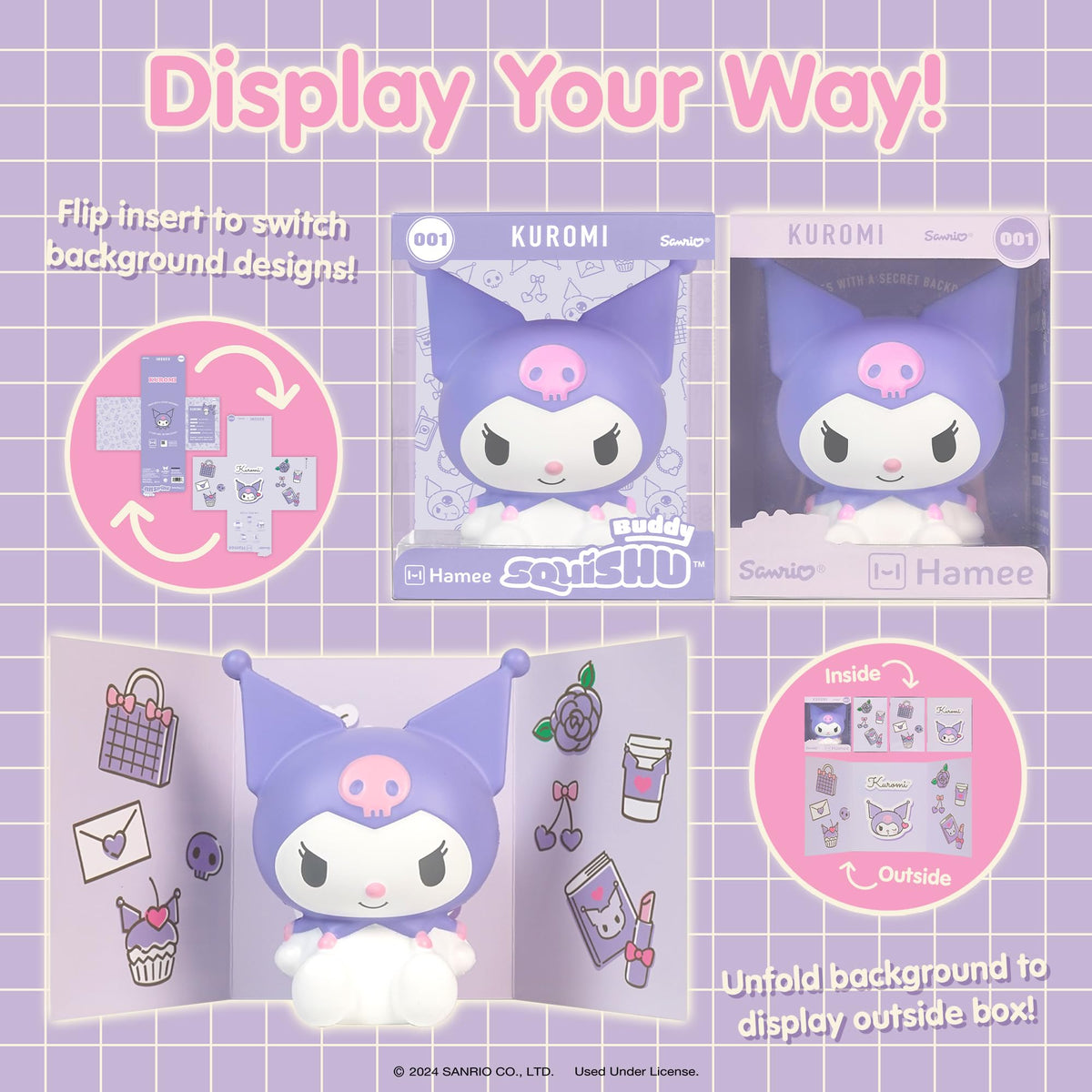 Hamee SquiSHU Buddy giftable packaging, ready for gifting to Kuromi fans.