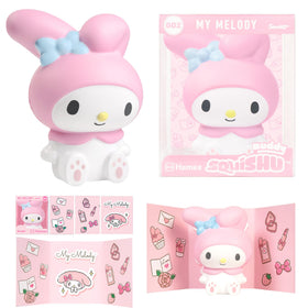 Hamee SquiSHU Buddy Hello Kitty front view, soft slow-rise for desk decor and stress relief.