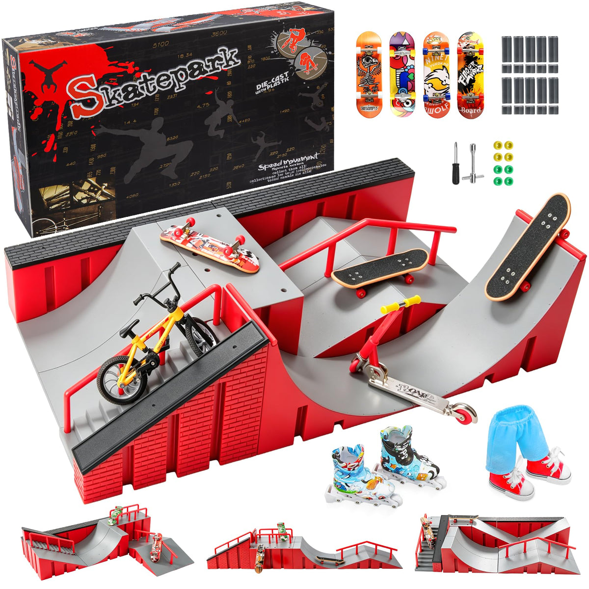 Hamino fingerboard skate park kit cover displaying ramps for creative play
