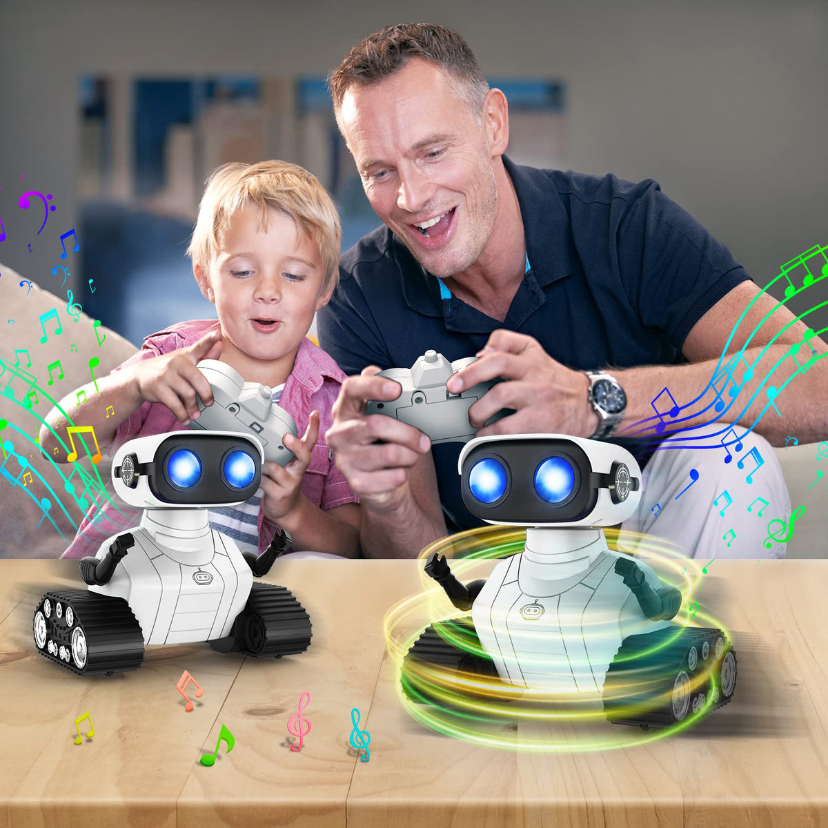 Hamourd RC controller uses 2.4GHz for smooth multi robot play without interference.