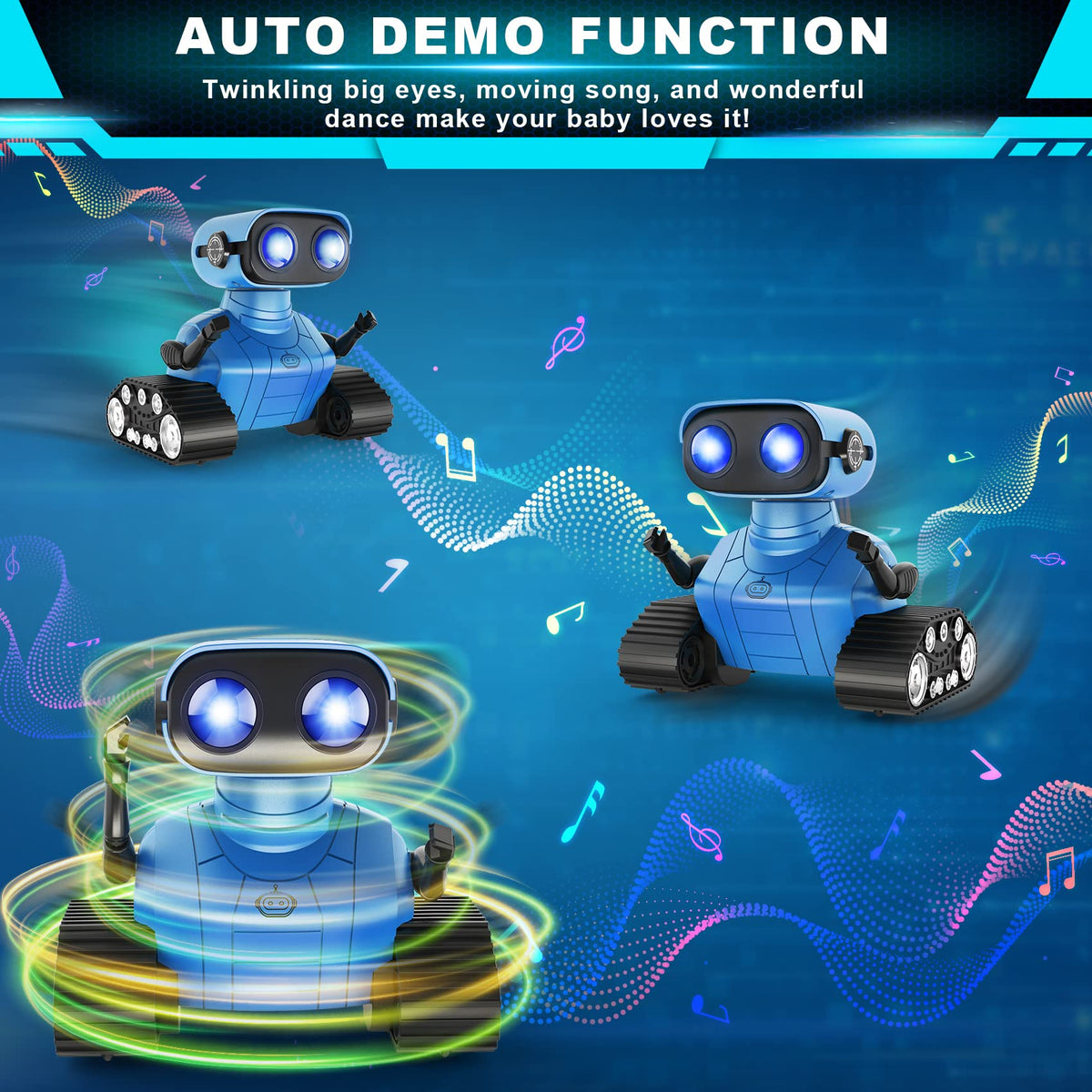 Hamourd RC robot in demo mode with spins and lights.