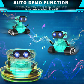 Tank-track base enables smooth movement and stable spins for demos.