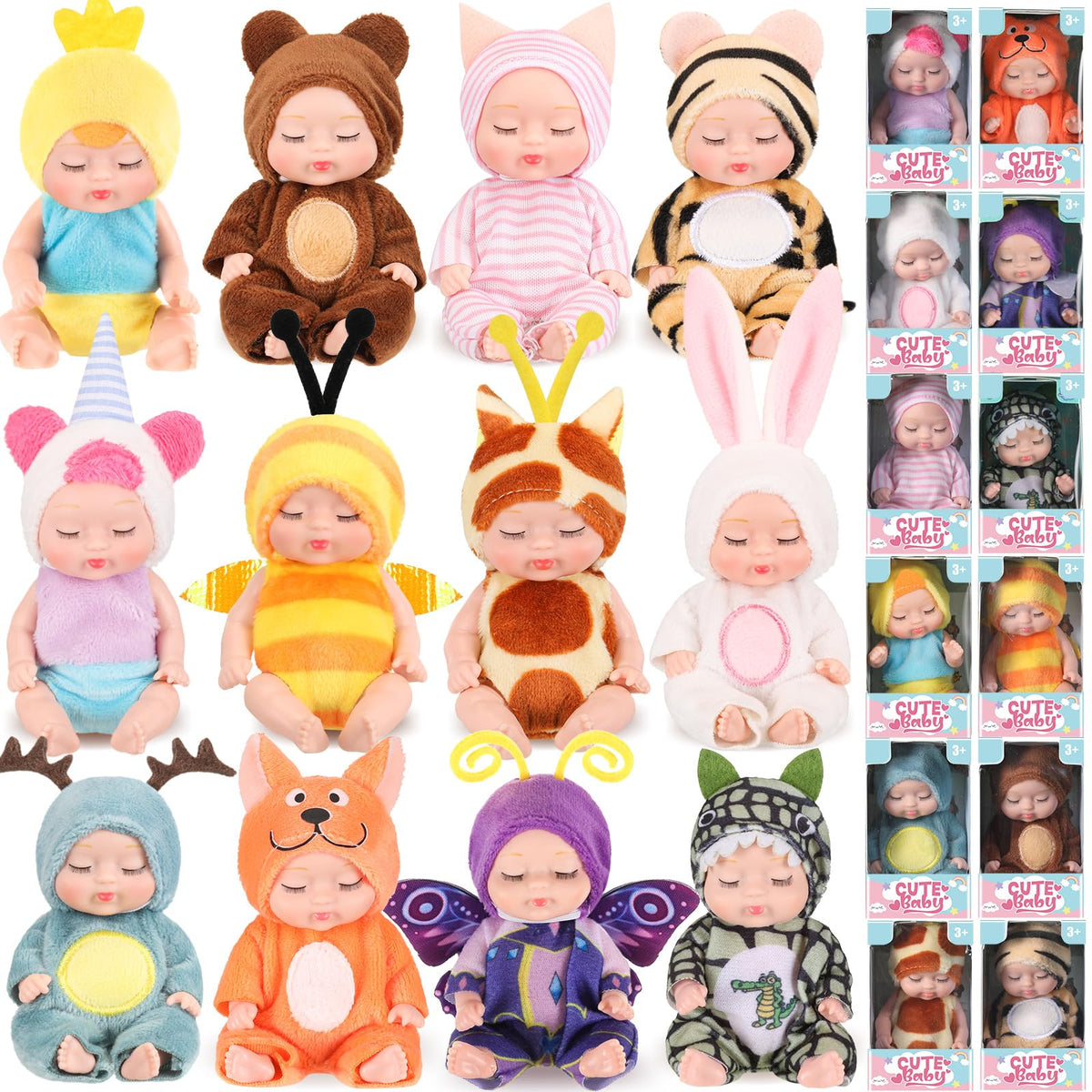 Hanaive 12-piece mini reborn dolls in animal outfits promote imaginative play and room decoration.