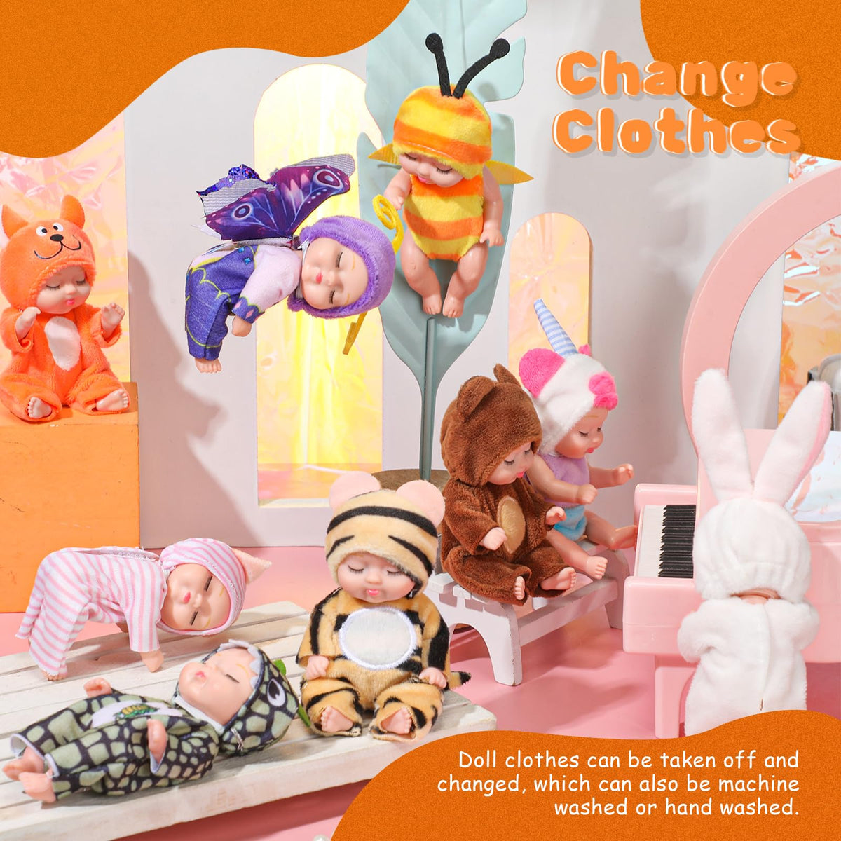 Hanaive washable PVC dolls with vibrant outfits, easy cleanup after playtime.